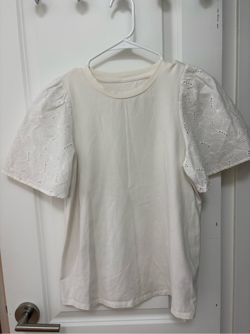 a new day White Puff Sleeve Eyelet Tee